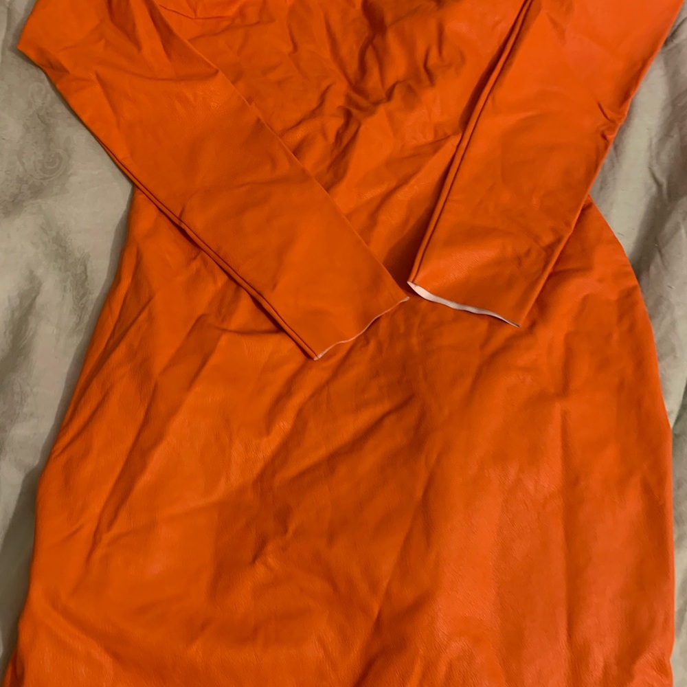 Brand new with tags Naked Wardrobe orange sexy L leather like dress, must have!